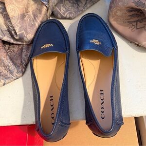 Coach Navy Leather Penny Loafers with Gold Logo